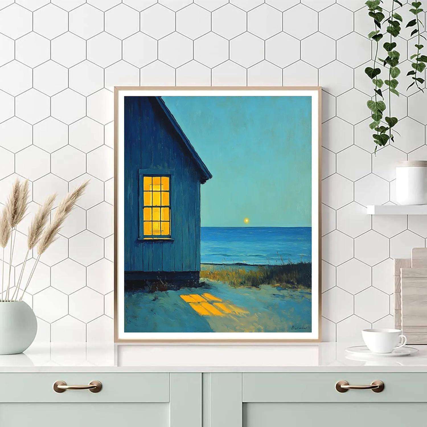 Edward Hopper Inspired Night Beach Cabins Number painting