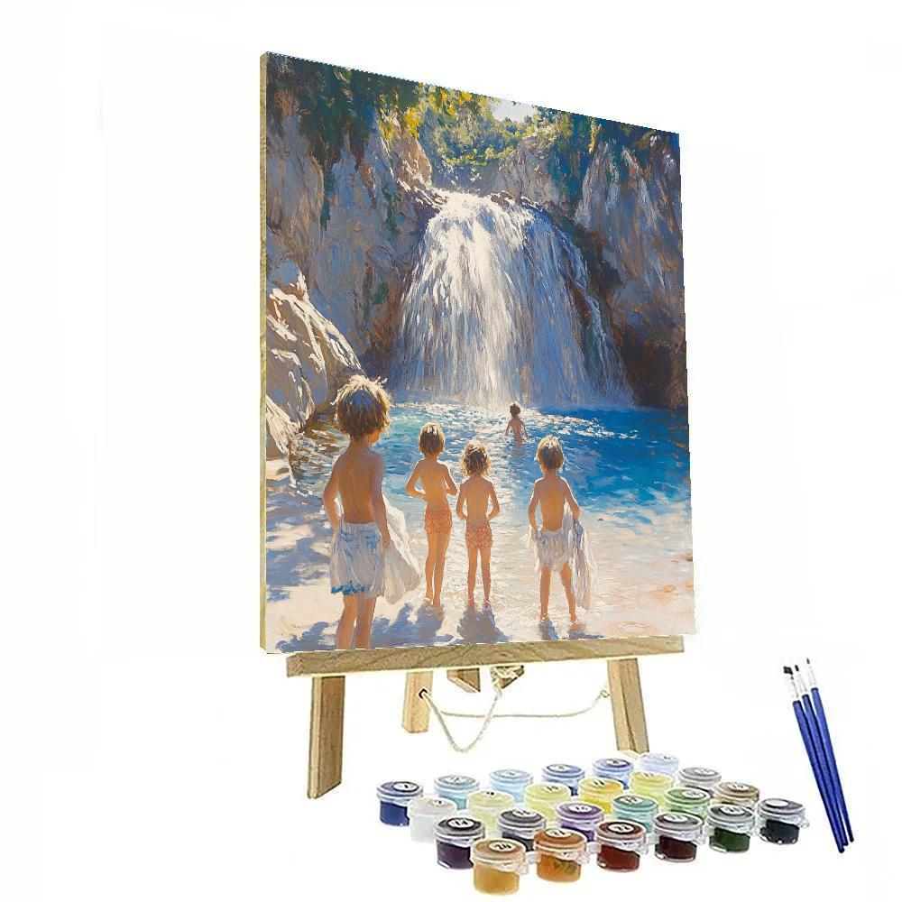 Joaquin Sorolla Inspired Children By Waterfall paint by number