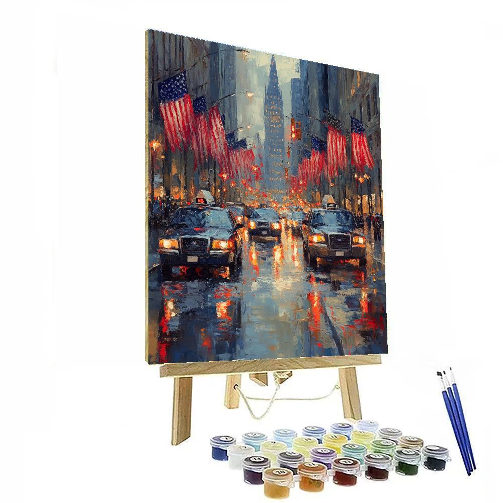 Childe Hassam Inspired Flag Street Rain painting number kit