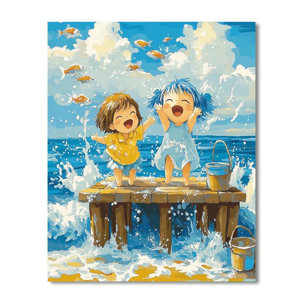 Ponyo And Sosuke Joyful Splash Disney Inspired Painting by numbers kit