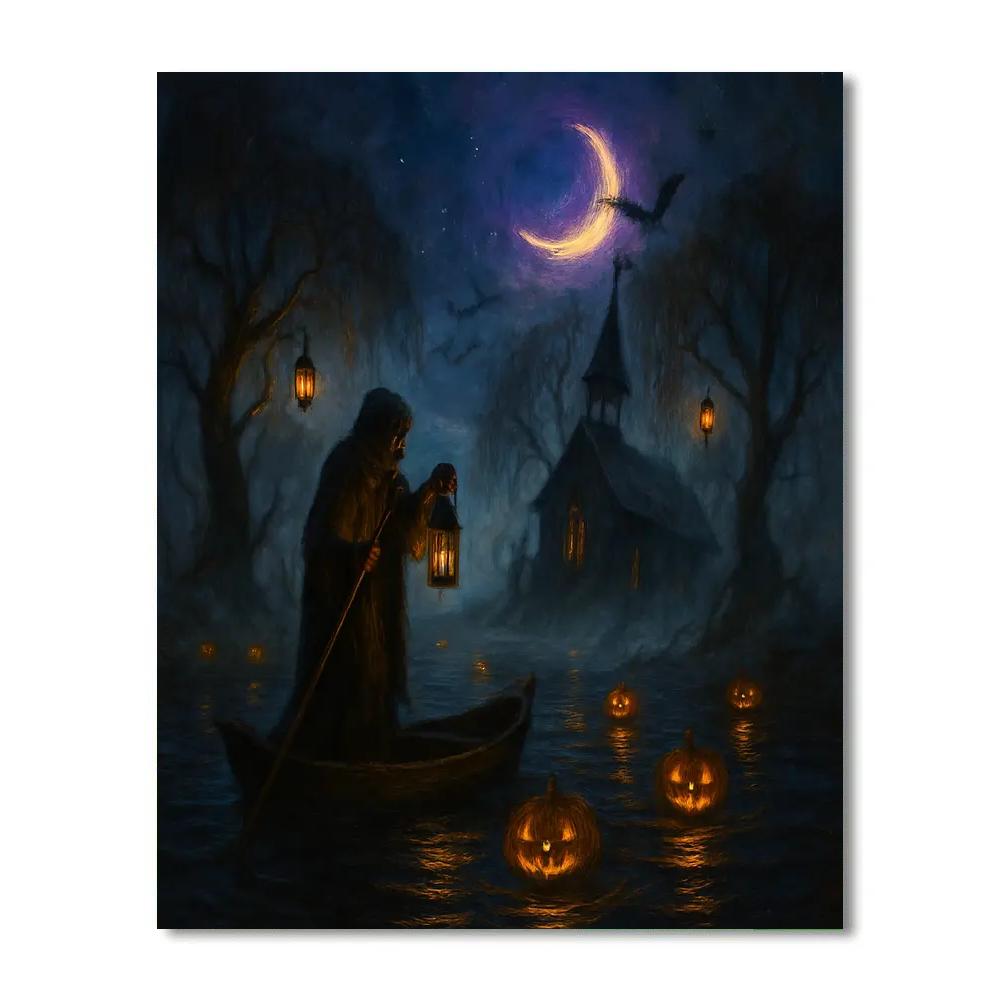 Lantern Ferry Through The Pumpkin Marsh Paint by numbers art