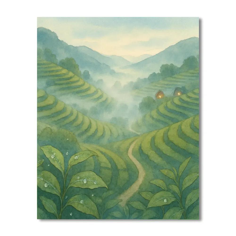 Pearl Mist Over The Terraced Tea Hills Paint by numbers kits