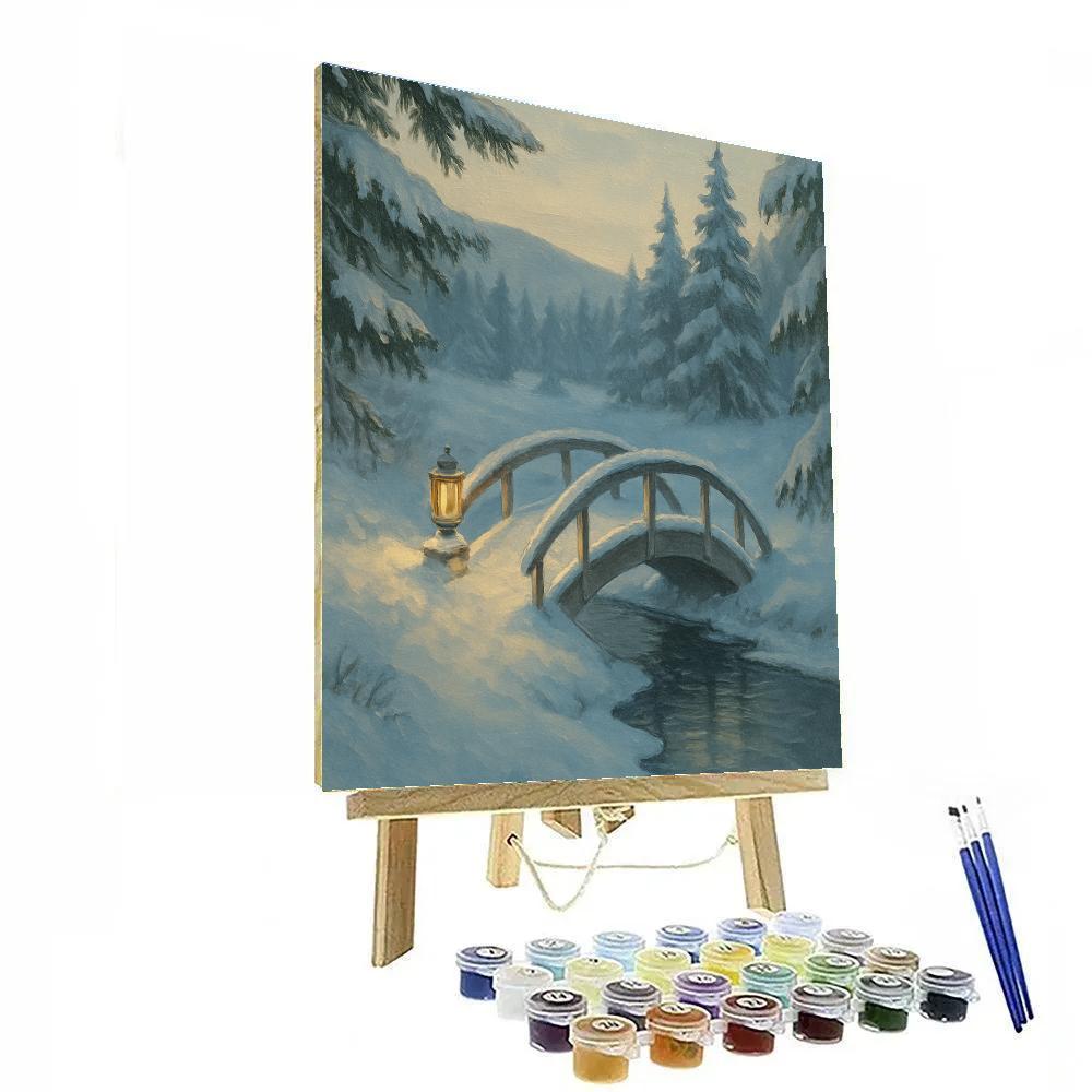 Lantern Glow On The Snowy Footbridge Numbered painting kits