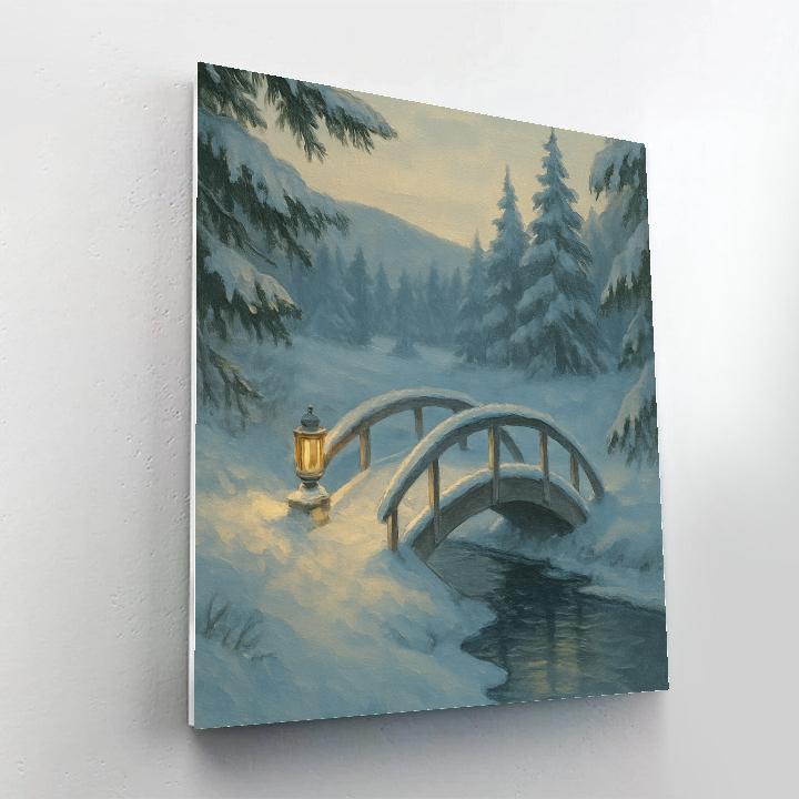 Lantern Glow On The Snowy Footbridge Numbered painting kits