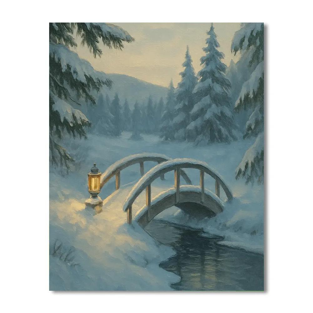 Lantern Glow On The Snowy Footbridge Numbered painting kits