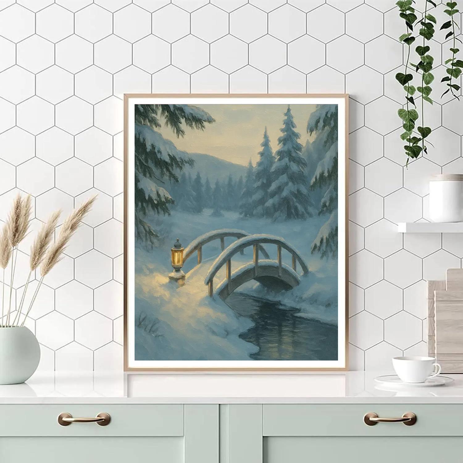 Lantern Glow On The Snowy Footbridge Numbered painting kits
