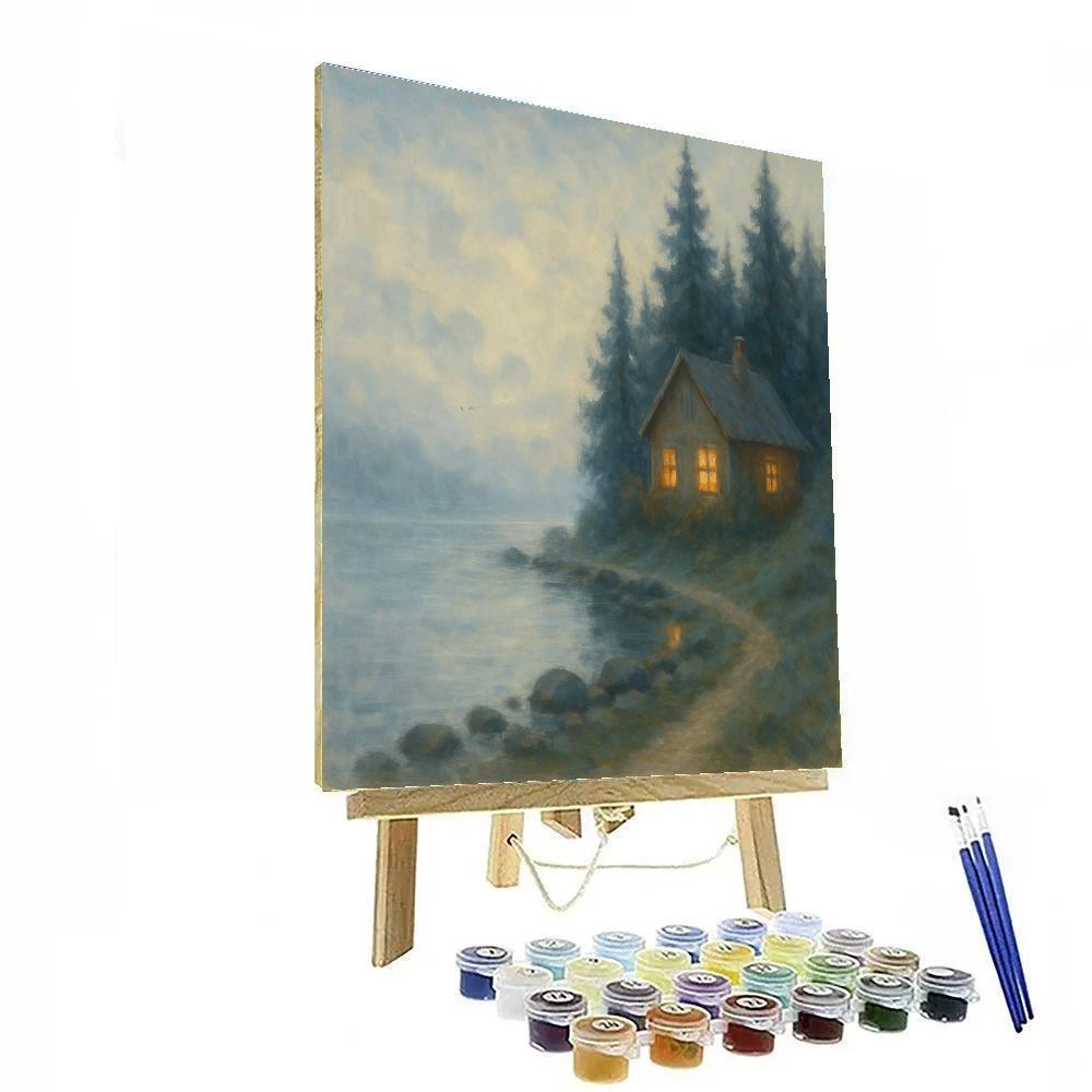 Cottage Windows On A Misty Blue Lake Paint by numbers art