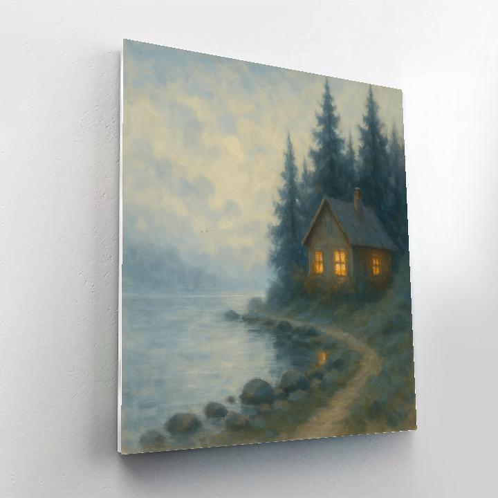 Cottage Windows On A Misty Blue Lake Paint by numbers art