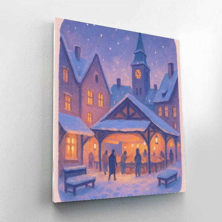 Snowy Market Courtyard At Blue Hour Number painting