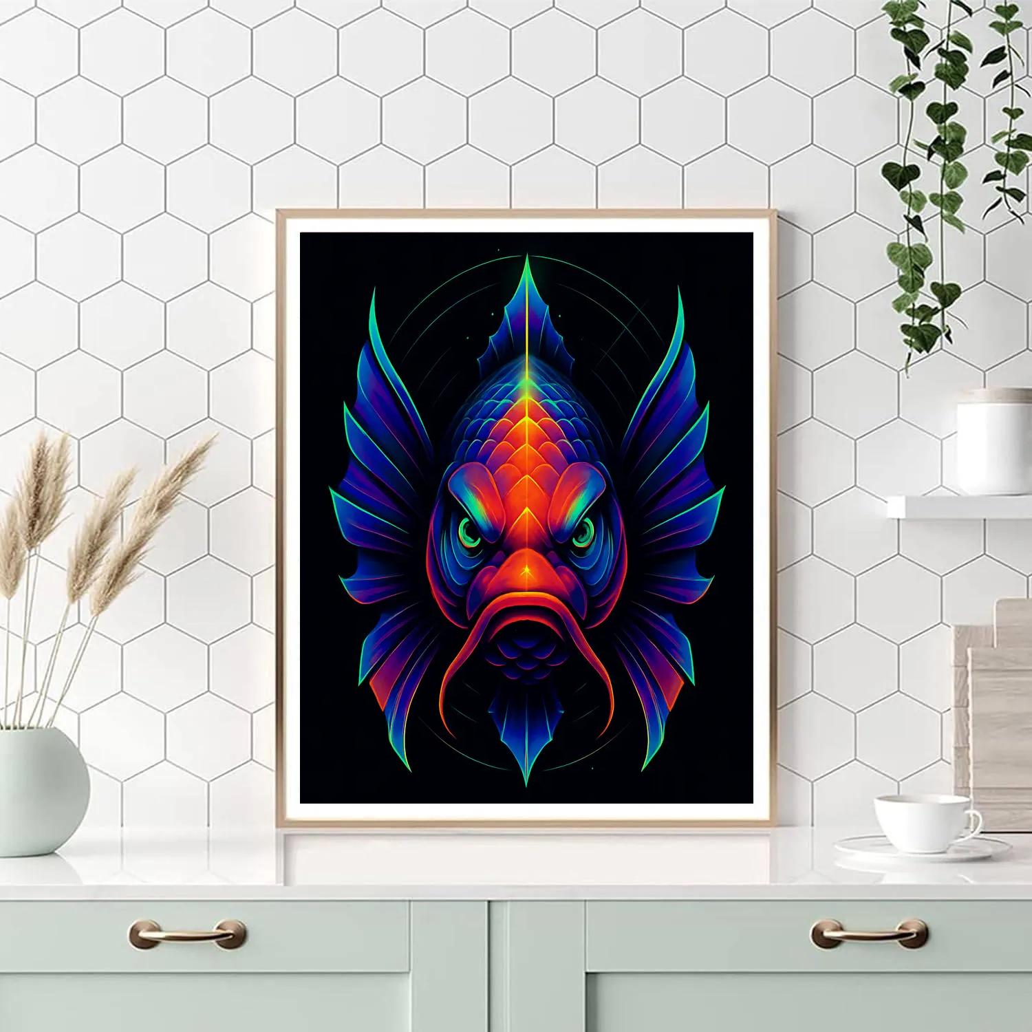 Neon Koi Samurai Stare Painting by numbers kit