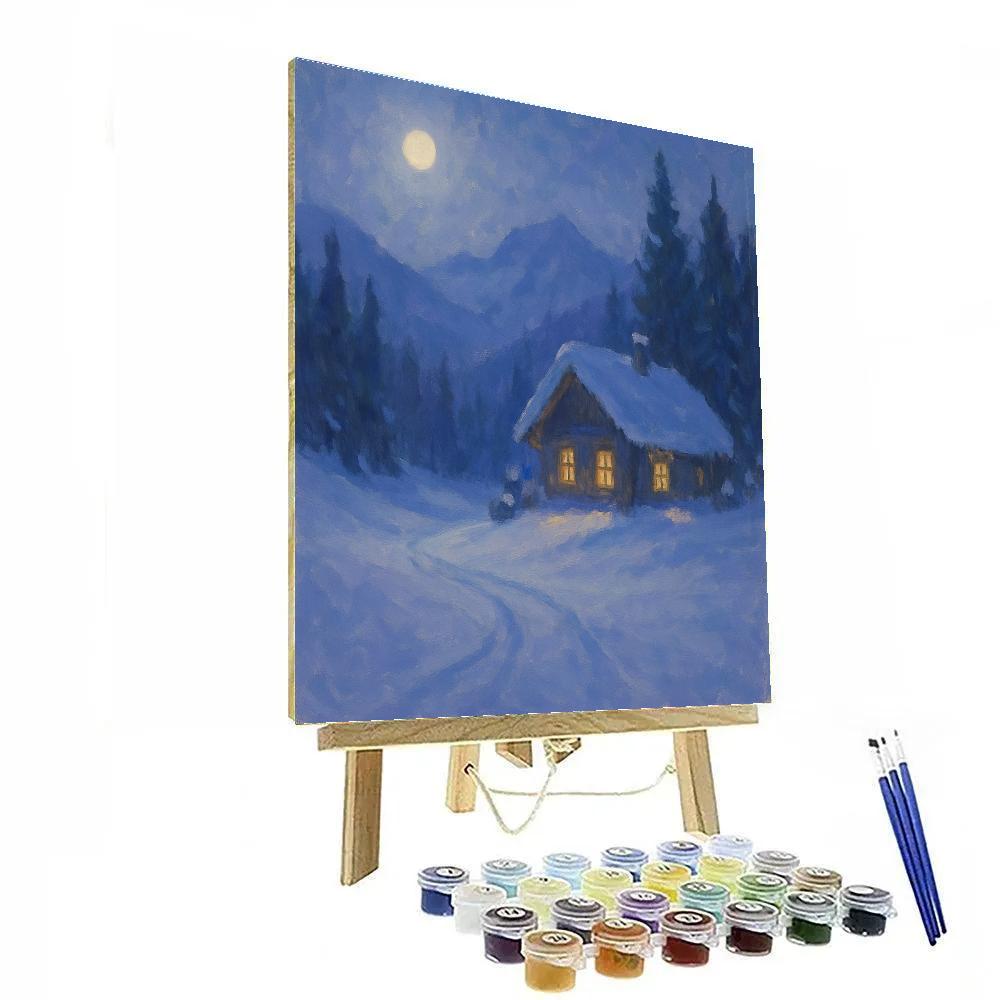 Moonlit Chalet Beneath Quiet Peaks Paint by numbers art