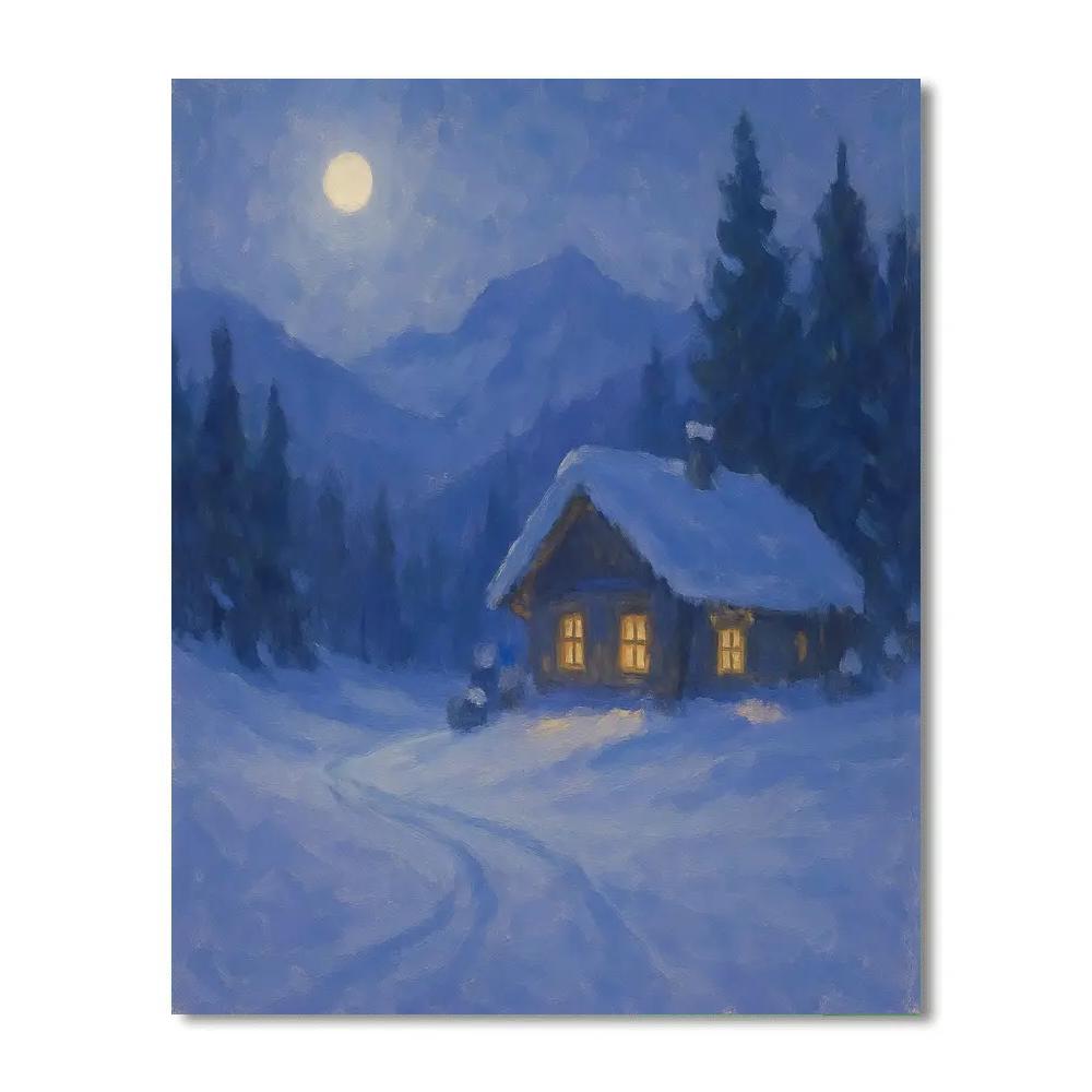 Moonlit Chalet Beneath Quiet Peaks Paint by numbers art
