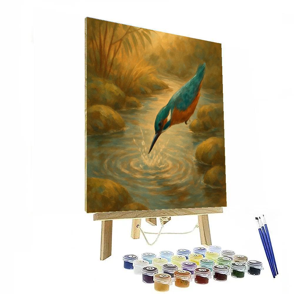 Kingfisher Splash In A Sunlit Creek Bend DIY paint by numbers