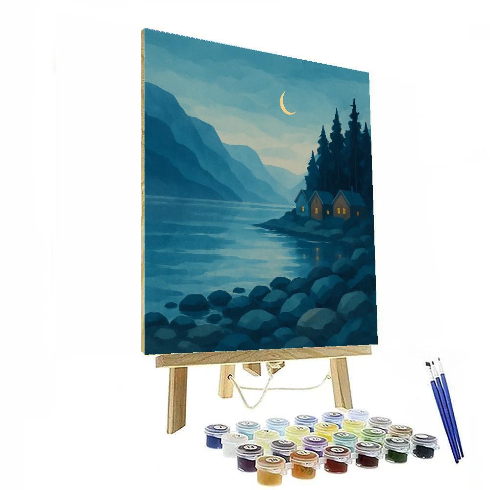 Quiet Fjord Village Under Indigo Twilight Numbered painting kits