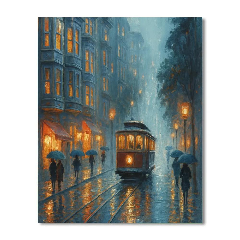 Rain Gloss Tram Street In The Hills DIY paint by numbers