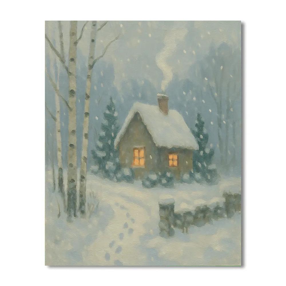 Cottage Hearthlight In A Snowfall Haze Number painting