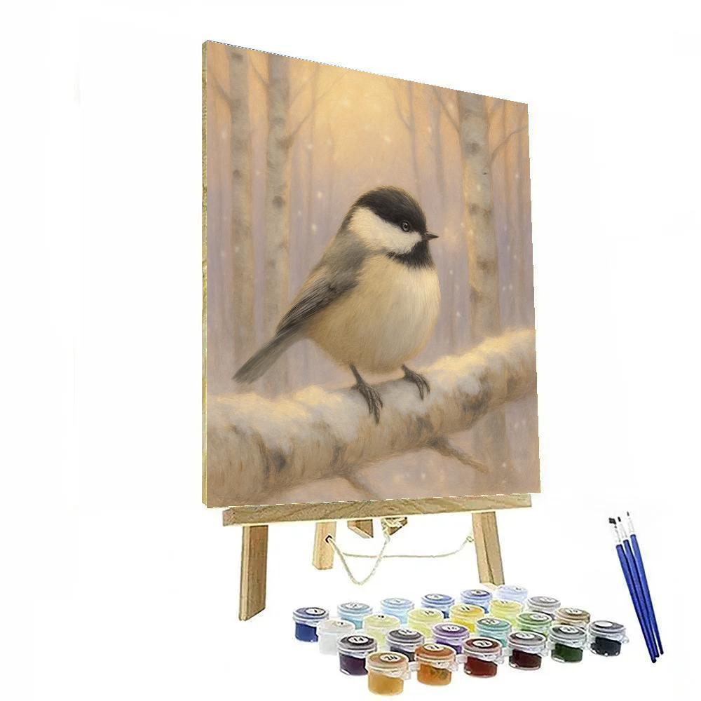 Snowy Birch Perch For A Quiet Chickadee Numbered painting kits