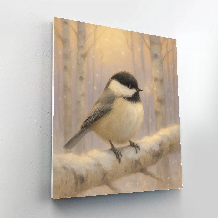 Snowy Birch Perch For A Quiet Chickadee Numbered painting kits