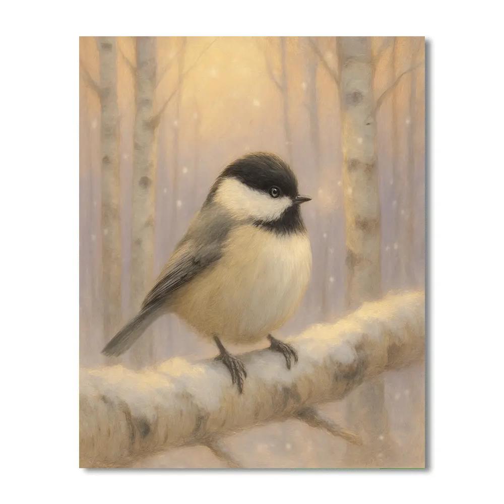 Snowy Birch Perch For A Quiet Chickadee Numbered painting kits