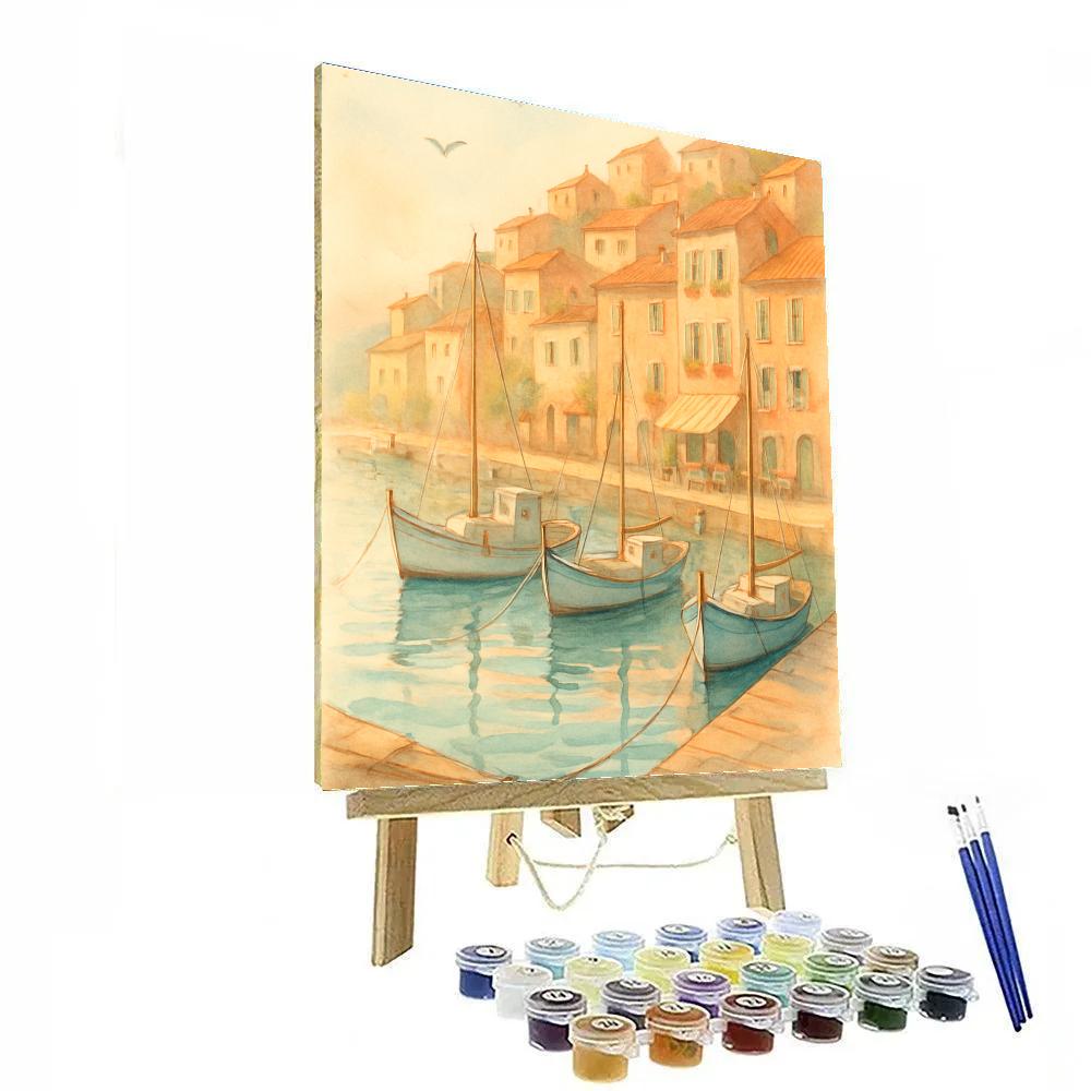 Terracotta Harbor Morning With Sail Shadows painting number kit