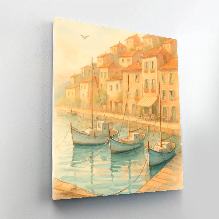 Terracotta Harbor Morning With Sail Shadows painting number kit