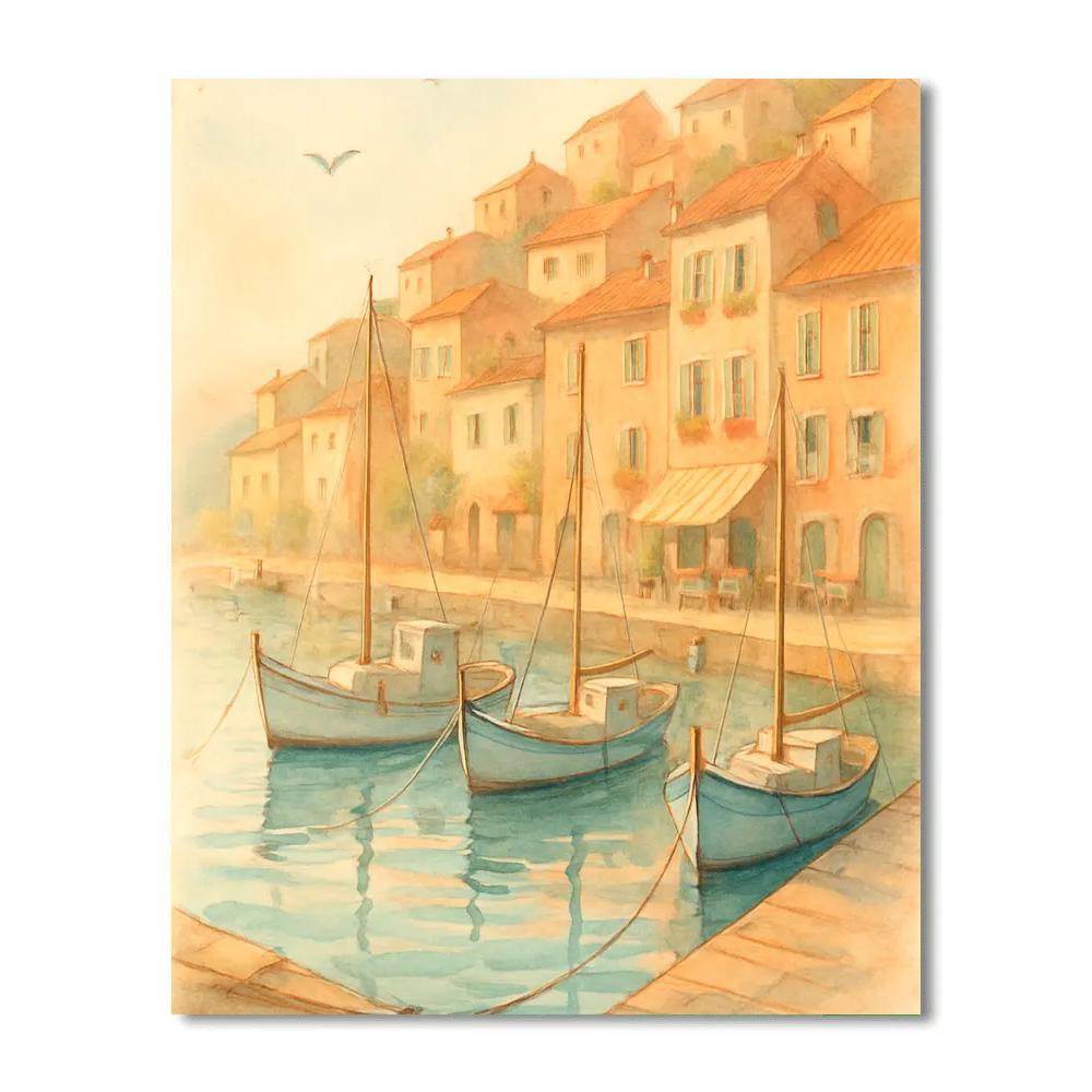 Terracotta Harbor Morning With Sail Shadows painting number kit