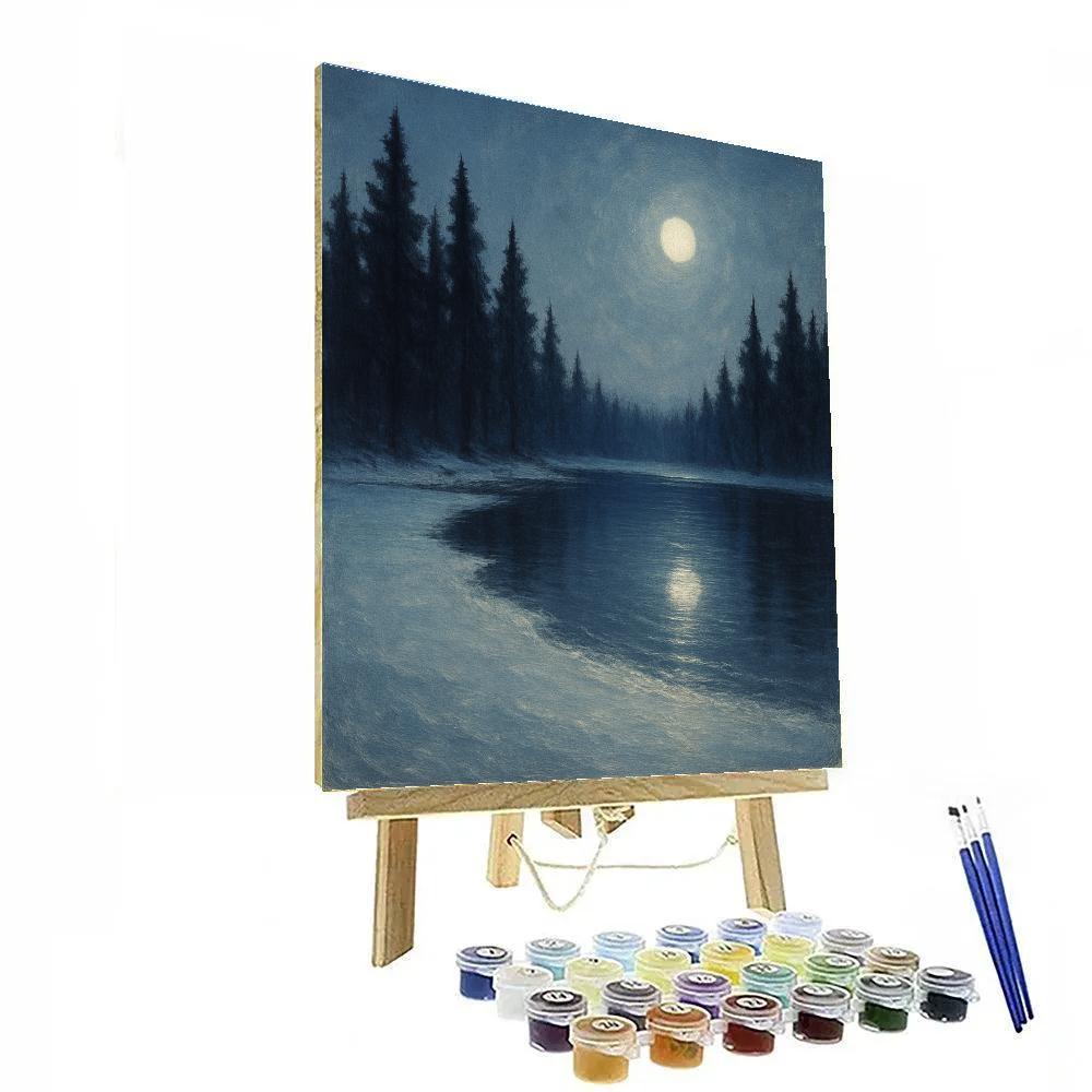 Moonlit Ice Edge And Silent Pines Paint by numbers art