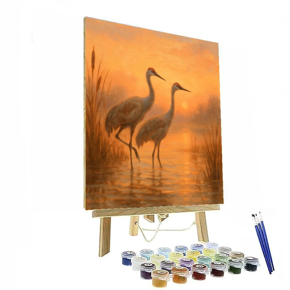 Crane Pair In Peach Dawn Wetlands paint by numbers