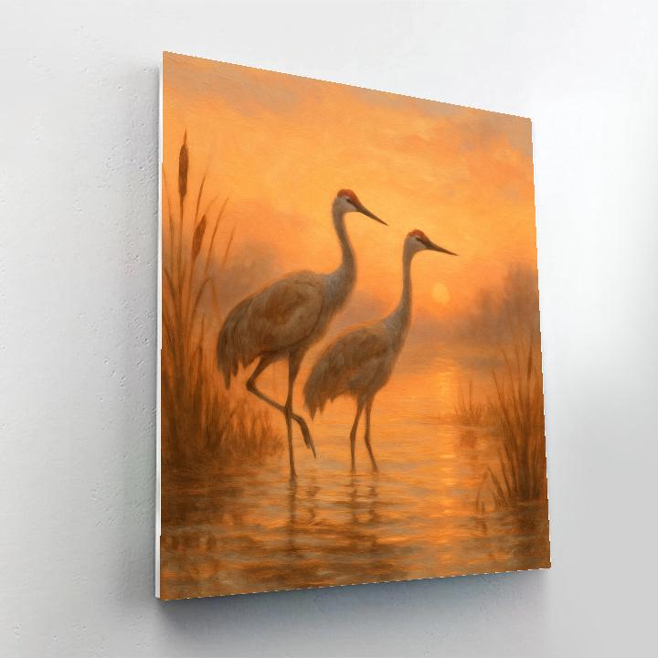 Crane Pair In Peach Dawn Wetlands paint by numbers