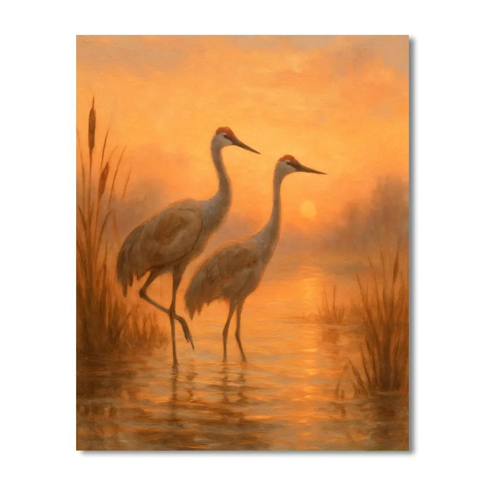 Crane Pair In Peach Dawn Wetlands paint by numbers