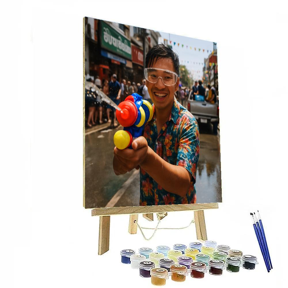 Songkran Water Festival Chiang Mai Street paint by numbers