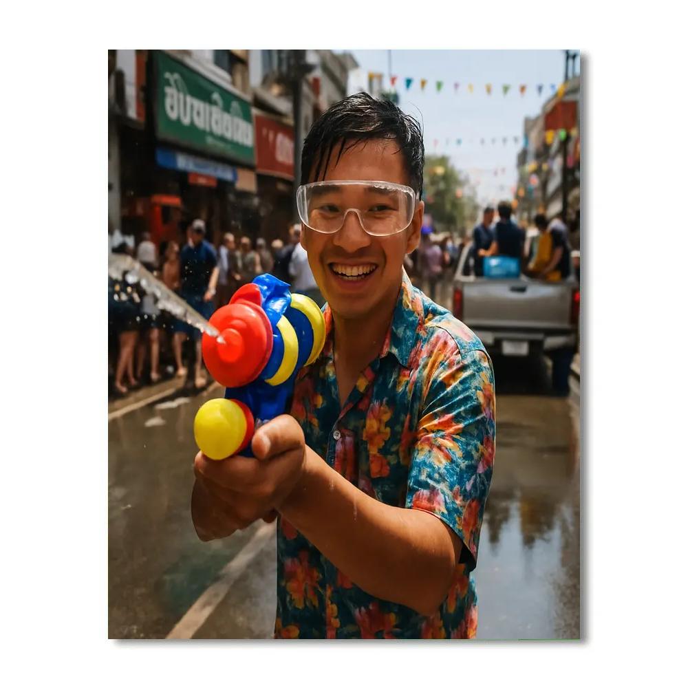 Songkran Water Festival Chiang Mai Street paint by numbers