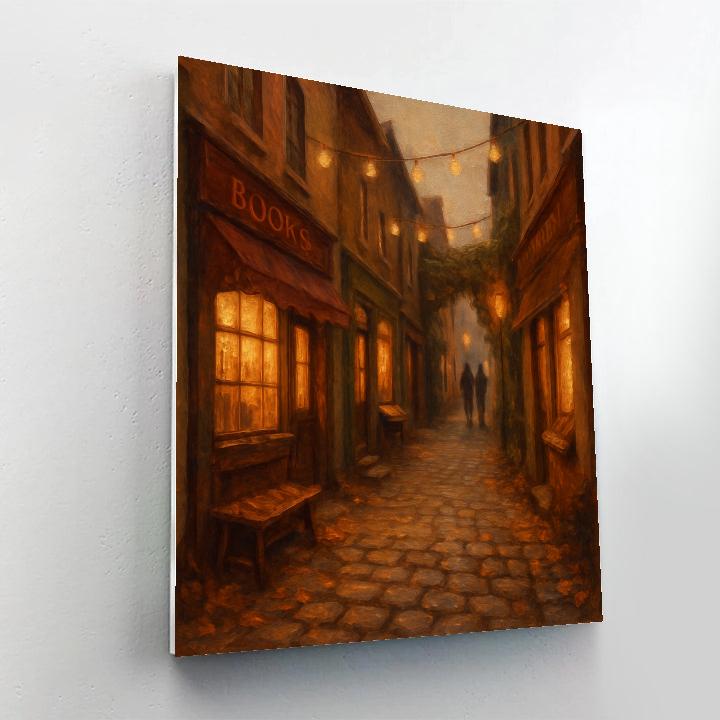 Autumn Bookshop Alley Under String Lights paint by numbers