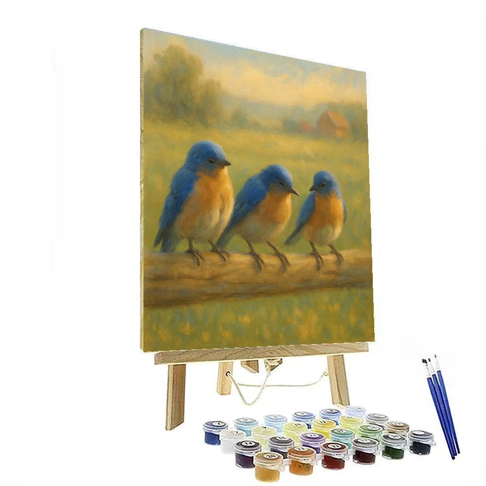 Bluebirds On A Quilt Colored Fence Rail DIY paint by numbers