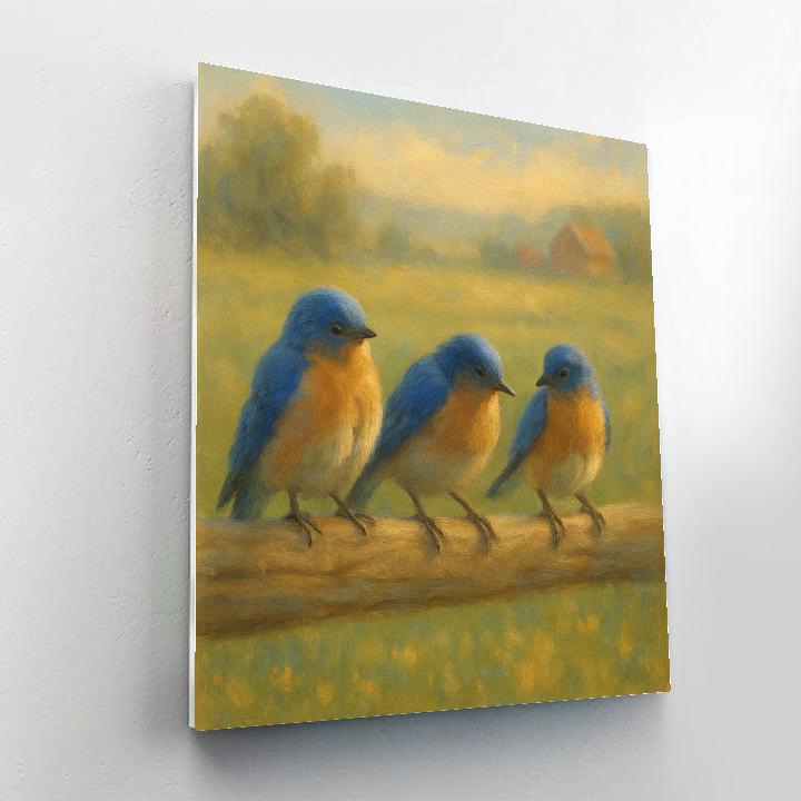 Bluebirds On A Quilt Colored Fence Rail DIY paint by numbers