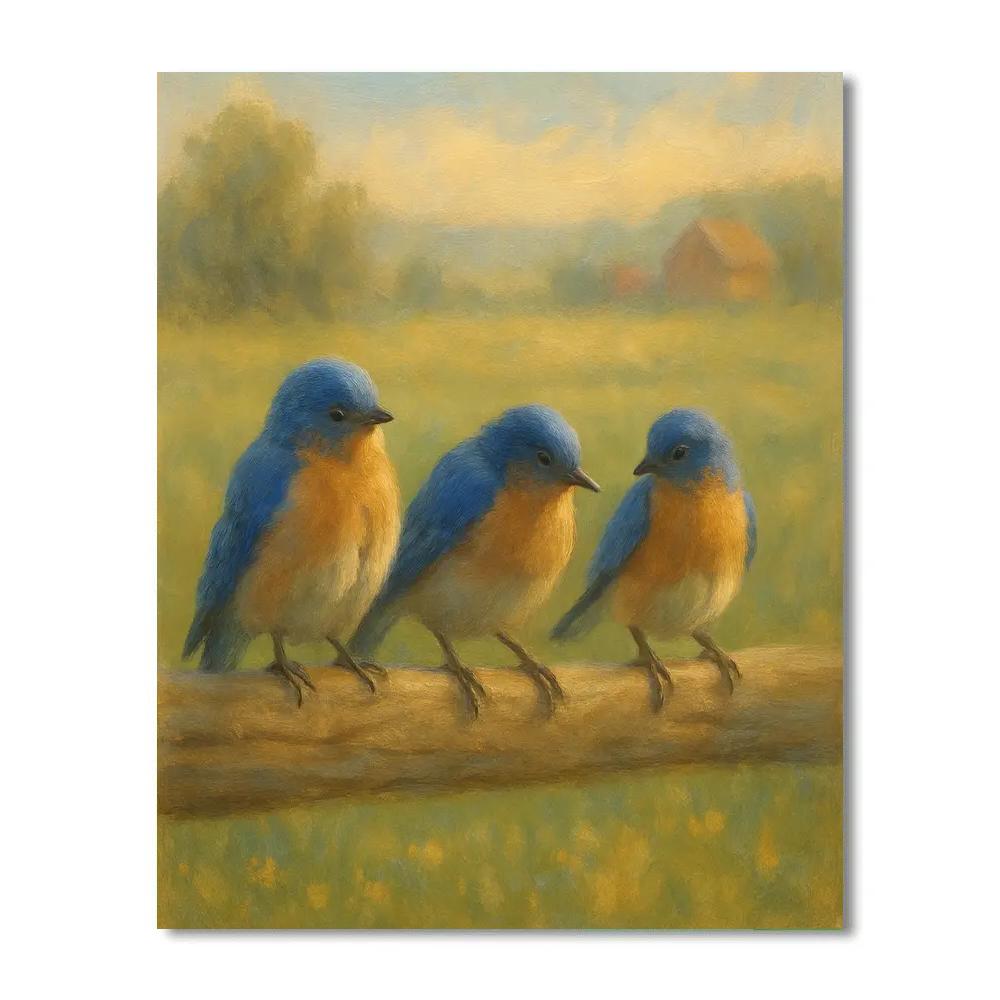 Bluebirds On A Quilt Colored Fence Rail DIY paint by numbers