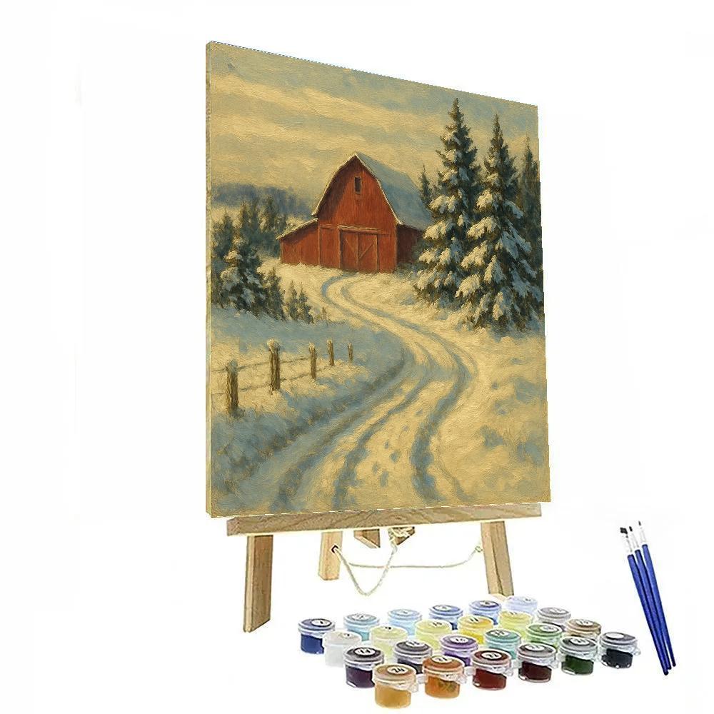 Red Barn And Evergreen Windbreak Painting by numbers kit