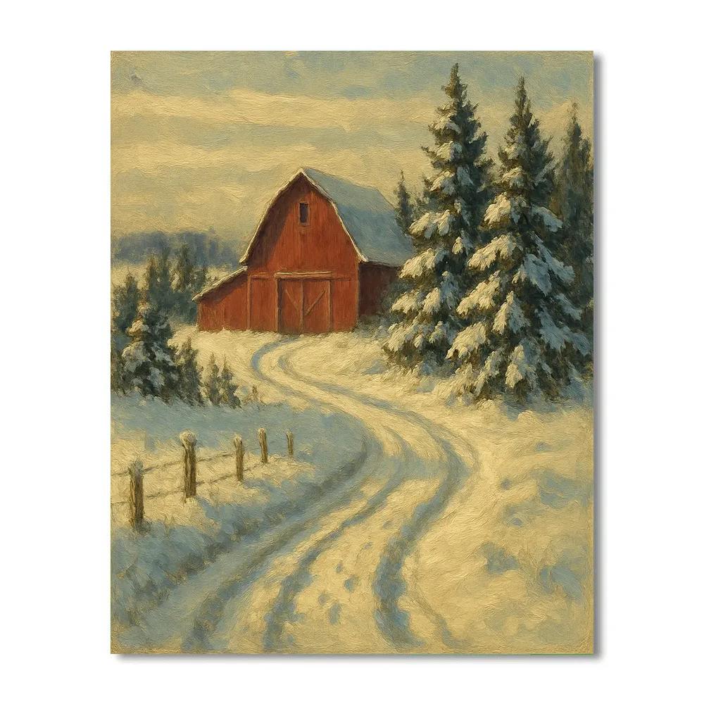 Red Barn And Evergreen Windbreak Painting by numbers kit