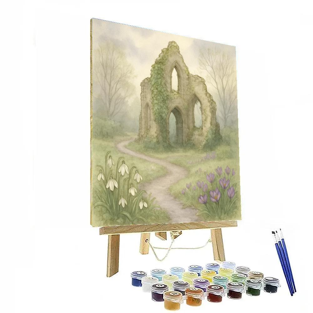 Snowdrop Pathway Beside The Stone Ruin Garden Paint by numbers kits