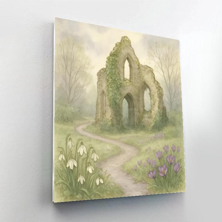 Snowdrop Pathway Beside The Stone Ruin Garden Paint by numbers kits