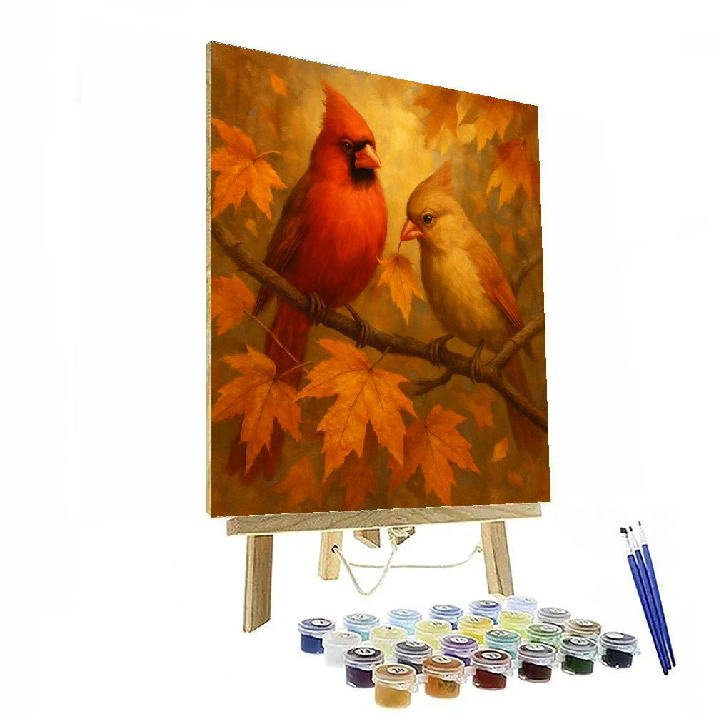 Autumn Cardinals In Maple Glow Painting by numbers kit