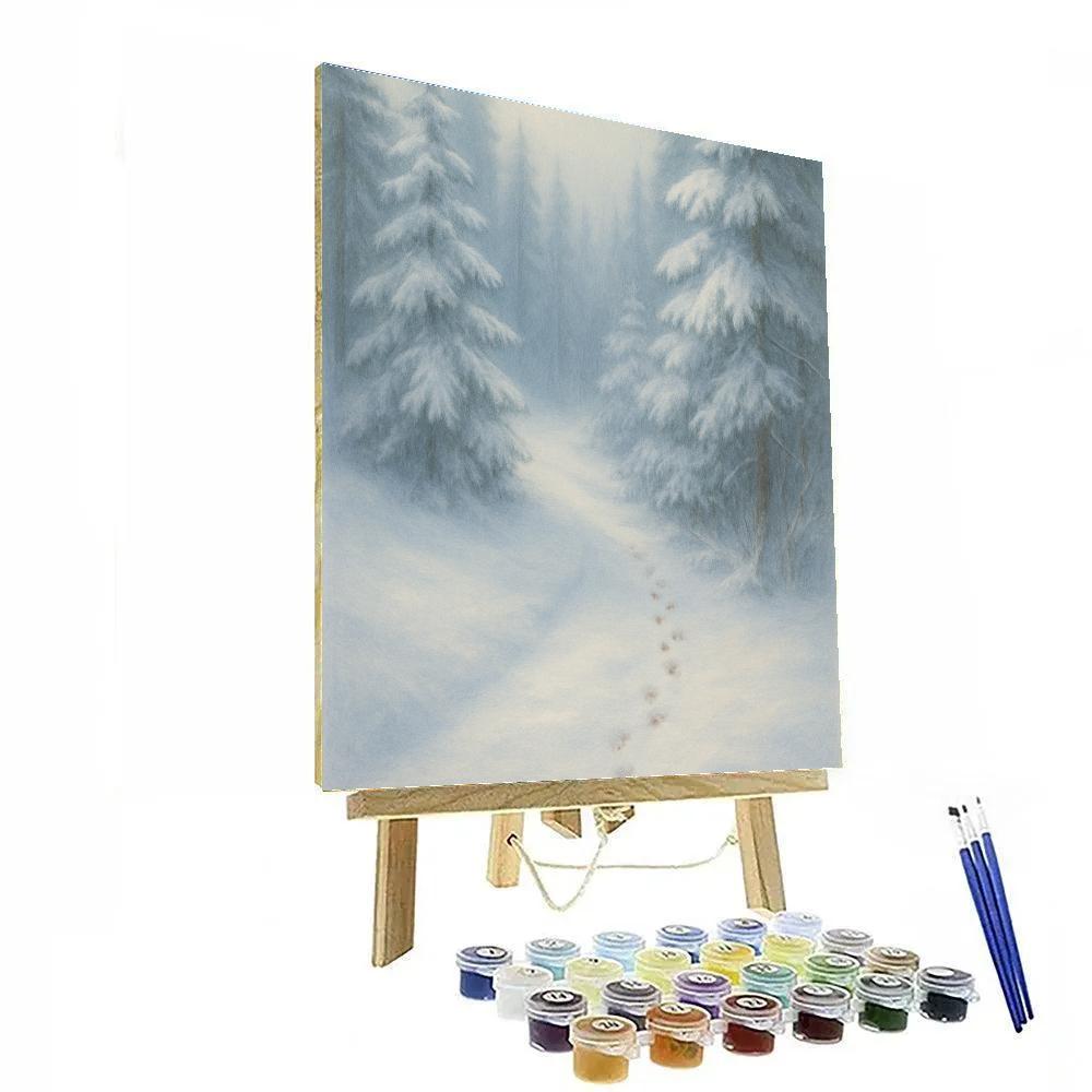 Snowy Forest Path With Fox Tracks paint by numbers
