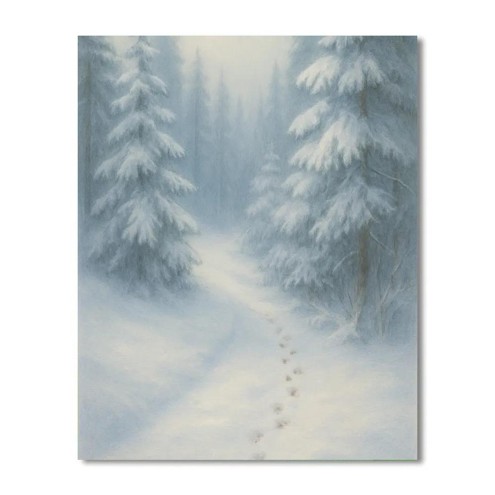 Snowy Forest Path With Fox Tracks paint by numbers