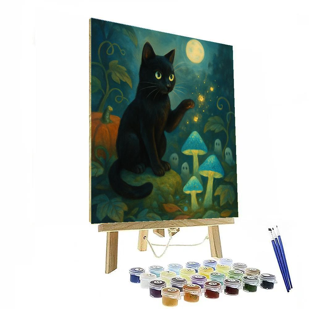 Moonlit Mushroom Garden Of The Black Cat paint by color