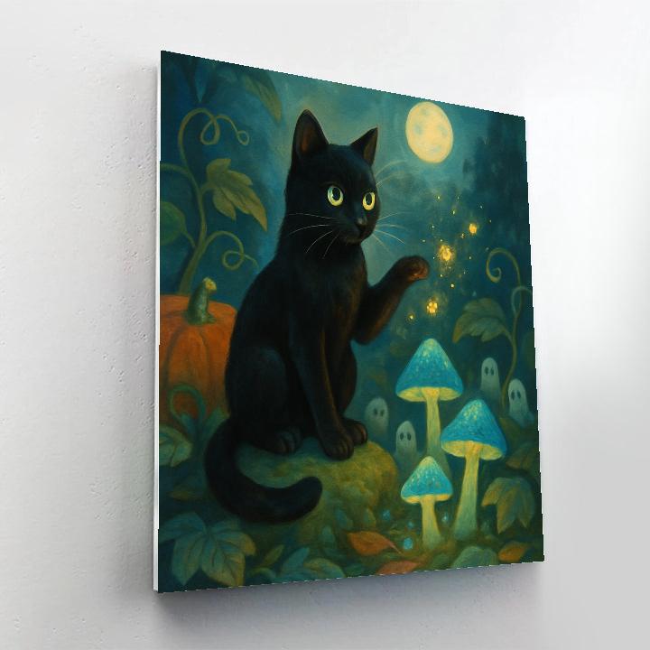 Moonlit Mushroom Garden Of The Black Cat paint by color