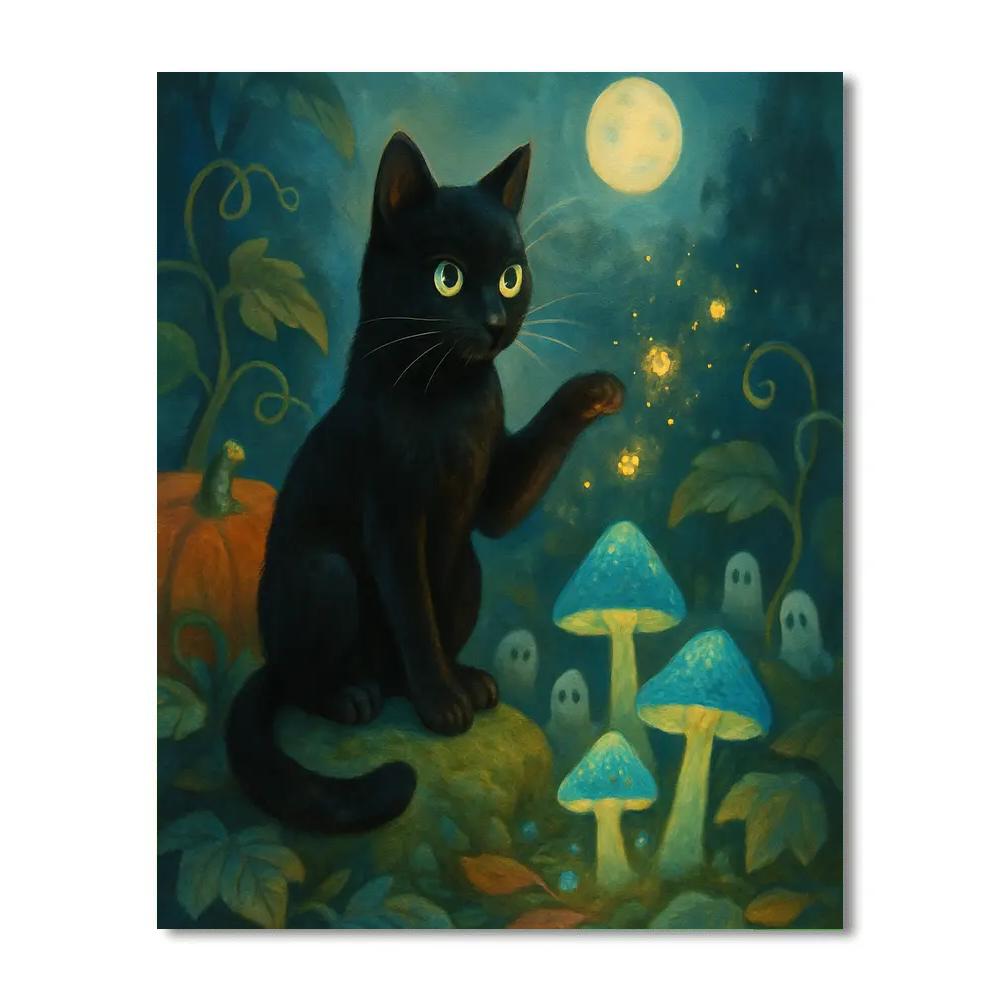 Moonlit Mushroom Garden Of The Black Cat paint by color