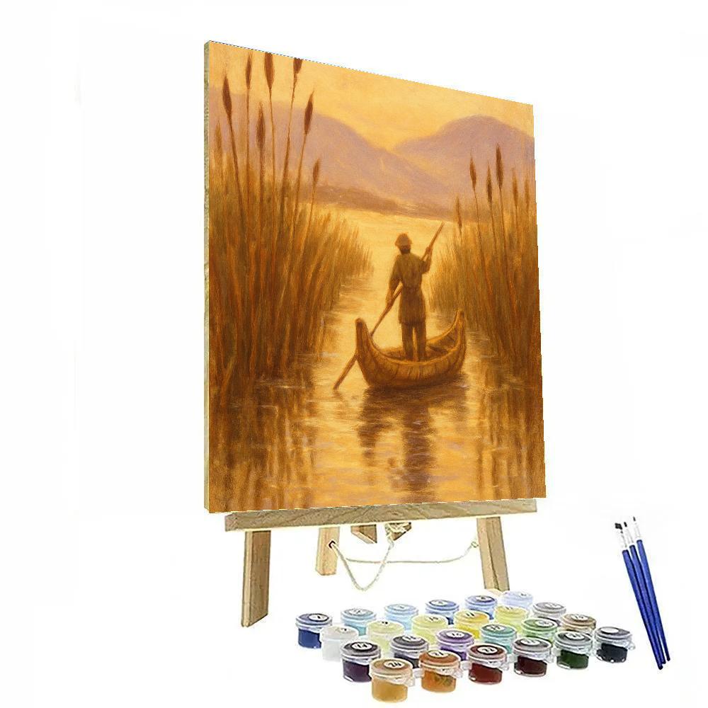 Golden Hour Reed Boat Passage DIY paint by numbers