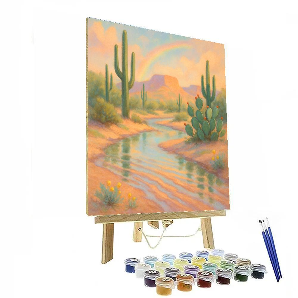 Desert Arroyo After Rain With Blooming Cactus paint by color