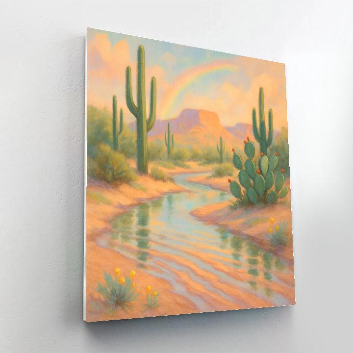 Desert Arroyo After Rain With Blooming Cactus paint by color