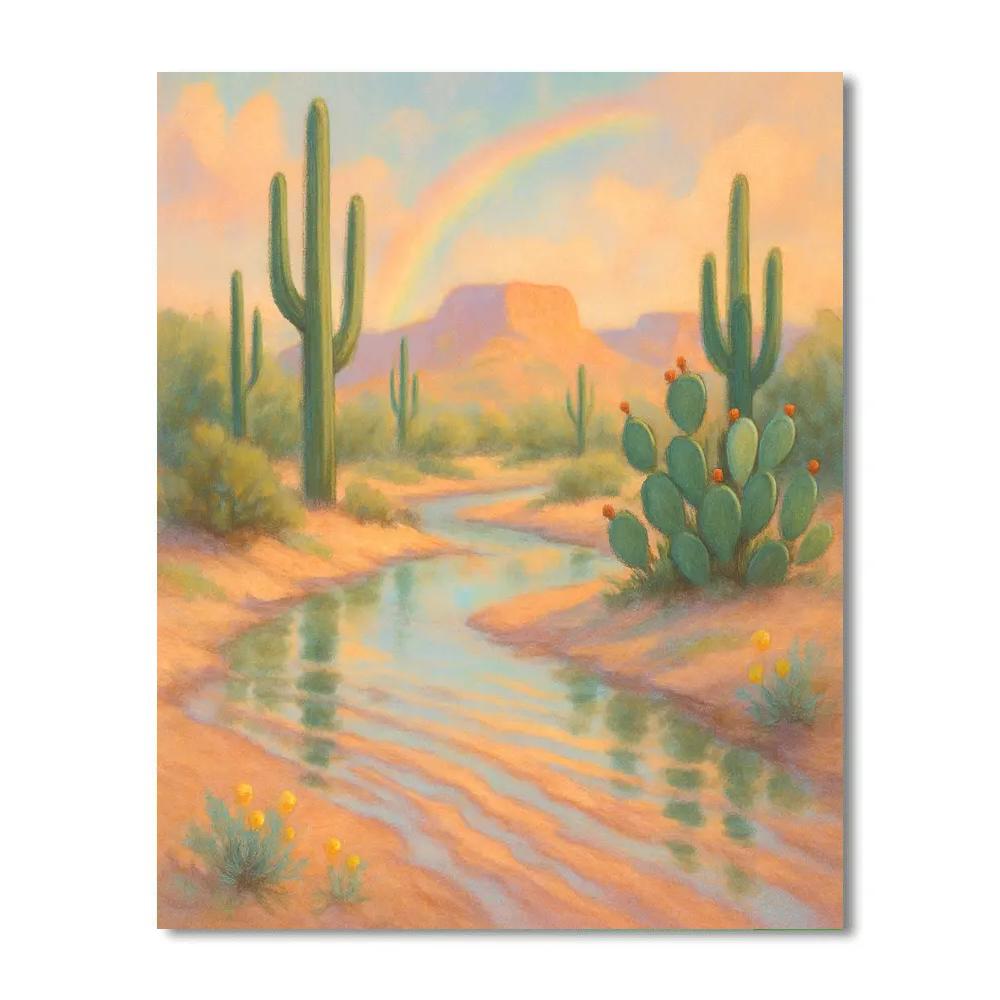 Desert Arroyo After Rain With Blooming Cactus paint by color